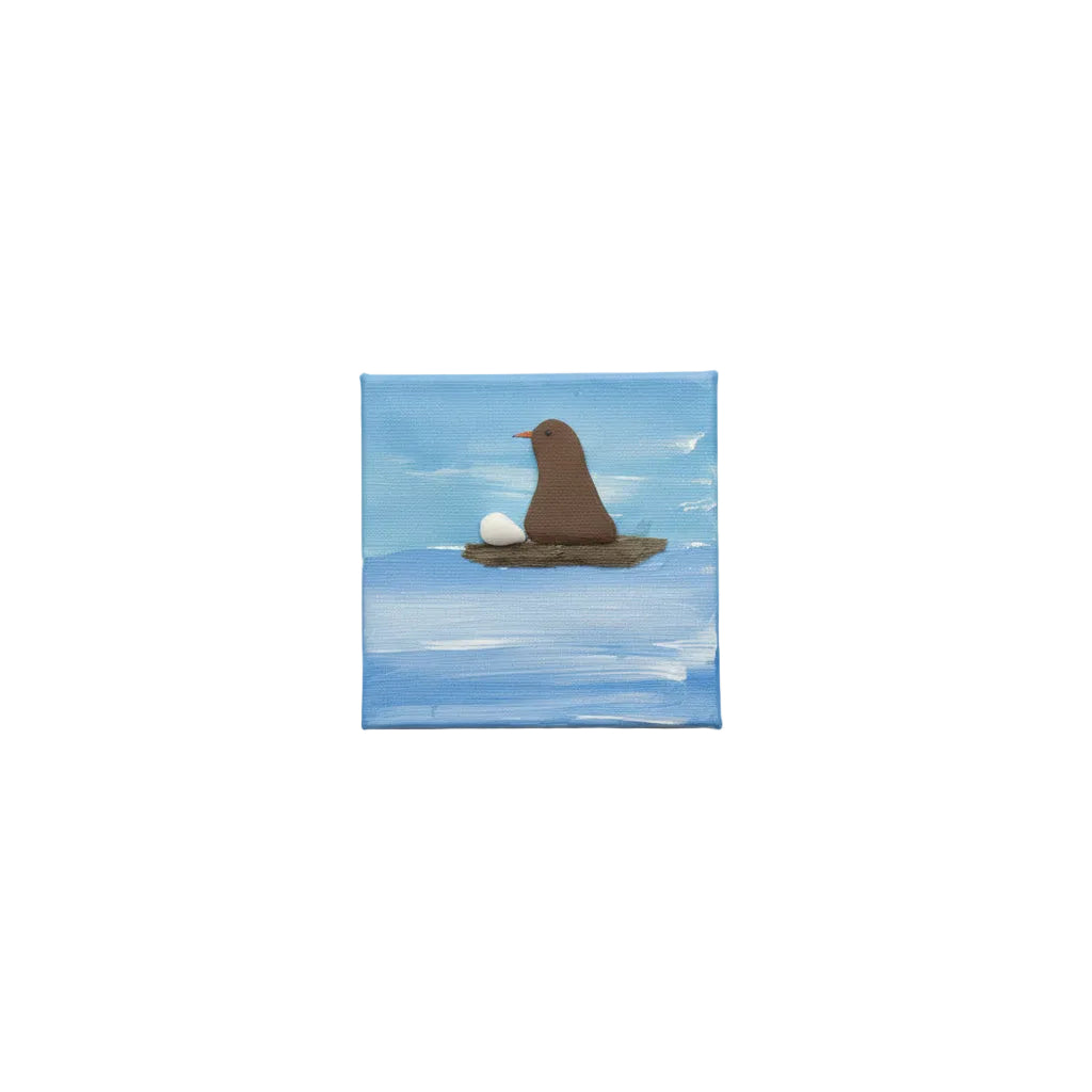 Sea Glass Bird Art – Handmade Coastal Decor 2.5" x 2.5" Canvas