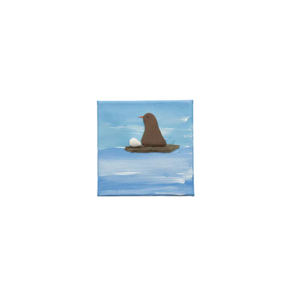 Sea Glass Bird Art – Handmade Coastal Decor 2.5" x 2.5" Canvas