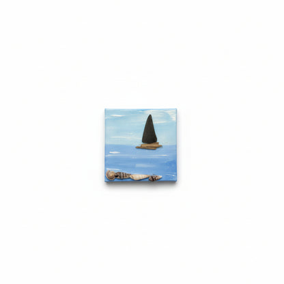 Sea Glass Bird Art – Handmade Coastal Decor 2.5" x 2.5" Canvas
