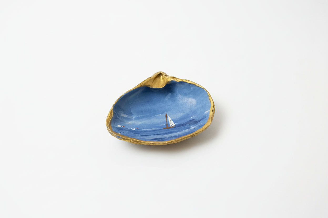 Large Hand-Painted Sailboat Shell Dish