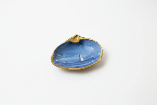 Large Hand-Painted Sailboat Shell Dish